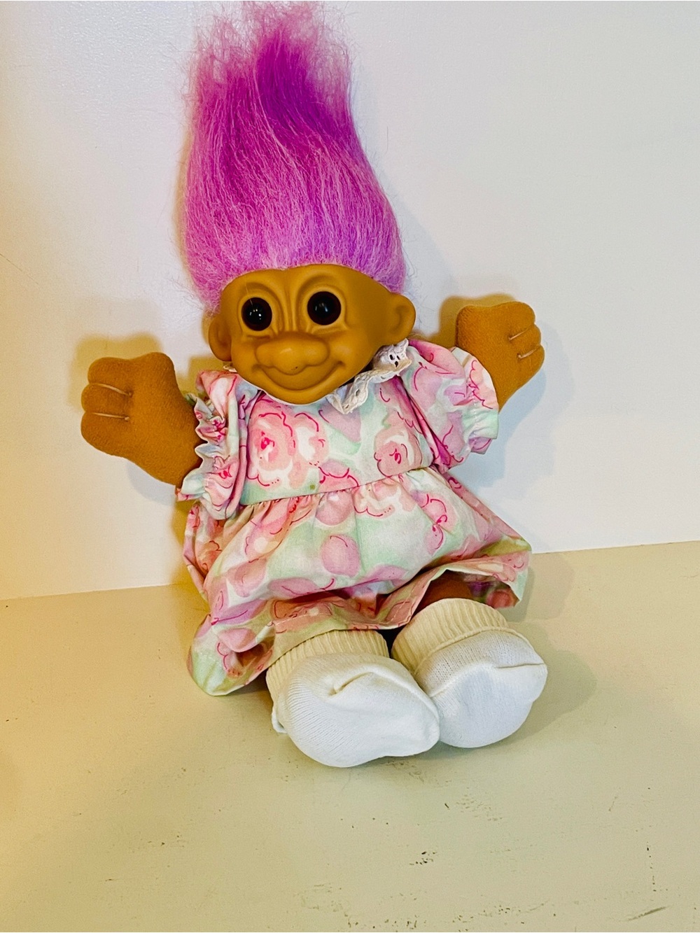 Vintage Russ Berrie 10 inch soft Troll Doll Pink Hair Very Clean 90s